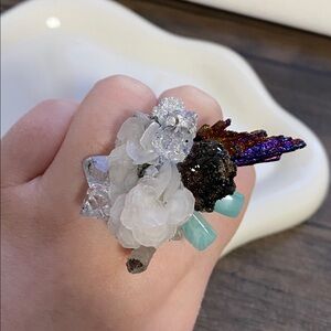 Multicolor Crystal Cluster Ring